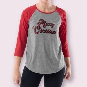Holiday Time Christmas Graphic Raglan Sleeve Baseball Tee